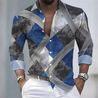 2026 Spring/Autumn New Men's Light Luxury Baroque Style Long-Sleeved Shirt with Color-Blocked Geometric Print Lapel Cardigan