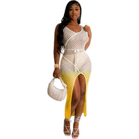 2023 Summer Beach Dress Sleeveless Knit Ribbed Bodycon Slim Split Out Dresses For Women Vestidos