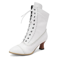 2025 New Lace Up Ladies High Heel Shoes Strange Steampunk Boot Victorian Ankle Boots Women Pointed Toe Thick Soled Short Boots