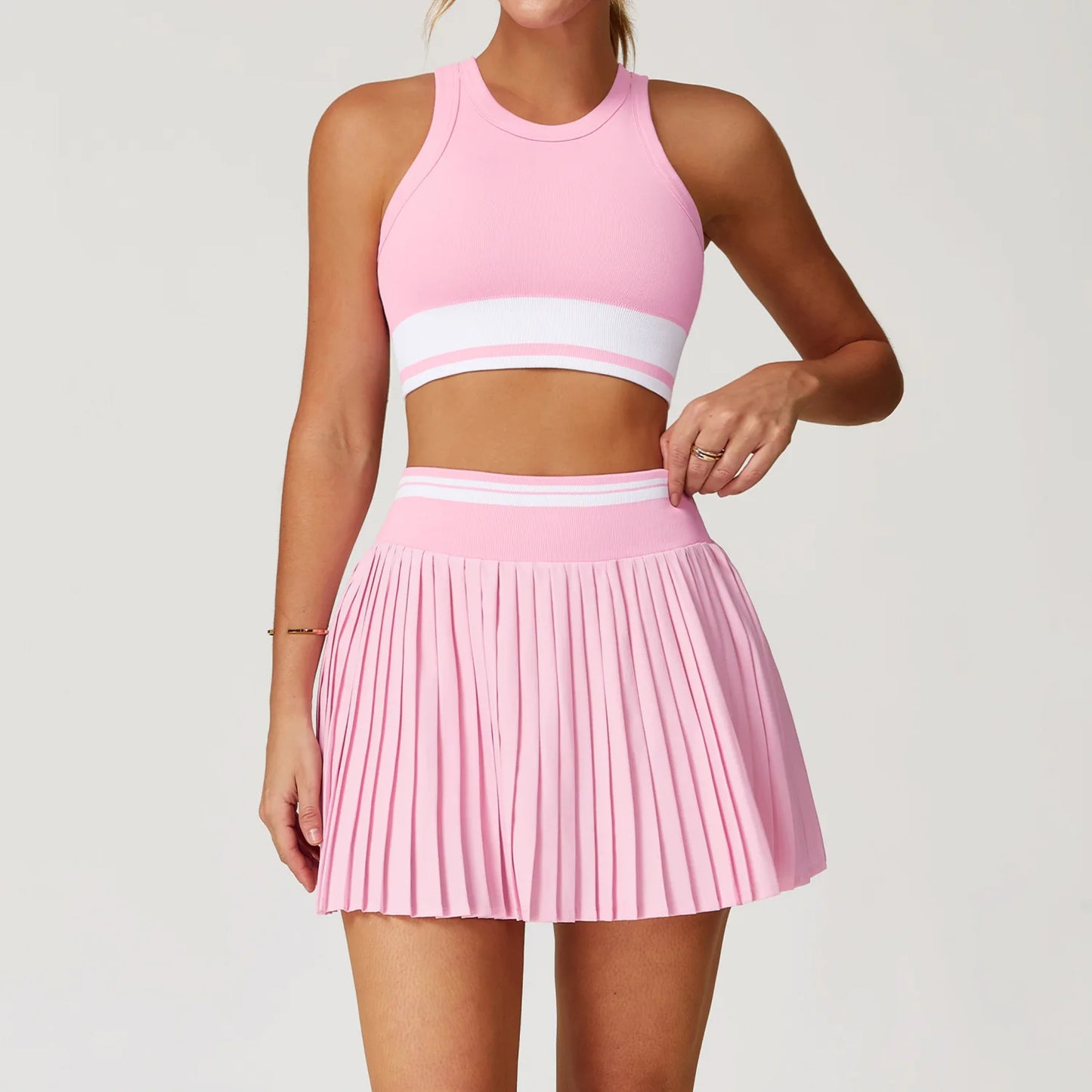 Summer Outdoor Leisure T-shirt Yoga Set 2PCS Women Gym Clothes Running Sports Fitness Set Breathable Yoga Nude Tennis Clothes