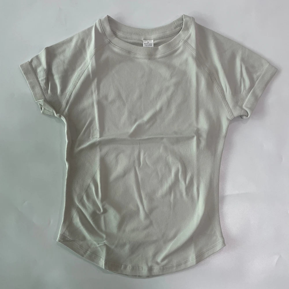 Longline Short Sleeve Top For Women Gym Crop Top Light Weight Yoga Top Shirt Stretchy Workout Clothes Running Sports Shirts