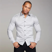 New Autumn Fashion Mens Solid Color Turn-down Collar Button Super Slim Fit Shirts Spring Long Sleeve Business Dress Shirt
