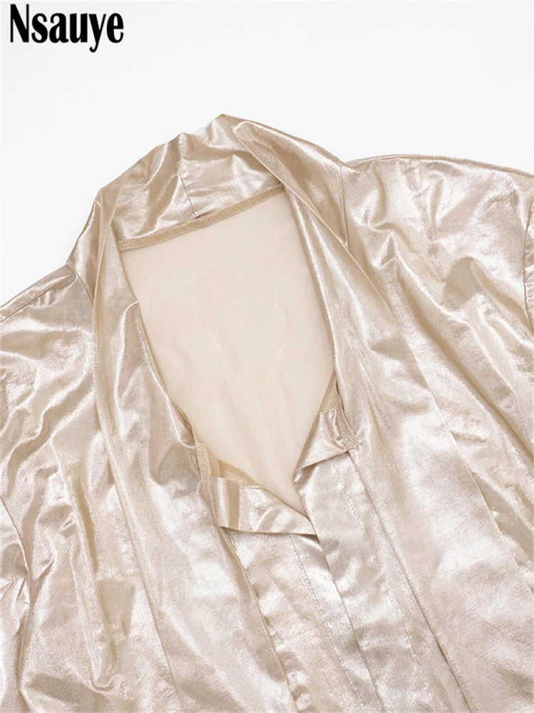 Nsauye Women Skirt Outfits 2 Piece Set Long Sleeve V Neck Blouse Tops Sexy Party Club Wrap Mini Fashion Skirt Set 2025 Autumn