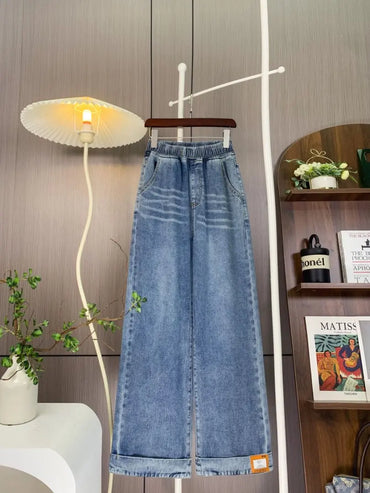 Autumn Winter 2025 Denim Jeans For Women High Waist Blue Color Wide Leg Loose Denim Pants Trousers High Street Women's Jeans
