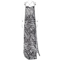 LEDP Women's Dress Y2k Elegant Beach Long Dress Women's Summer Sexy Straps Side Slit Club Party Dress Halter Zebra Sundress