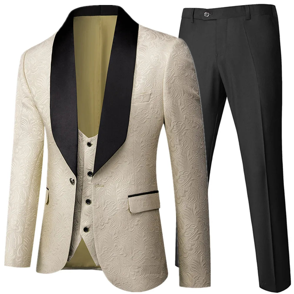 Banquet Feather Embossing Process Designer Blazer Jacket Pants Vest / Men's 2023 New Suit Coat Waistcoat Trouser 3 Piece Set