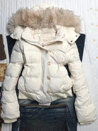 Winter Street Fashion Fur Collar White Zipper Hooded Short Jacket Women Casual Thicken Warm Coat Y2k Harajuku Sweet Outwear New