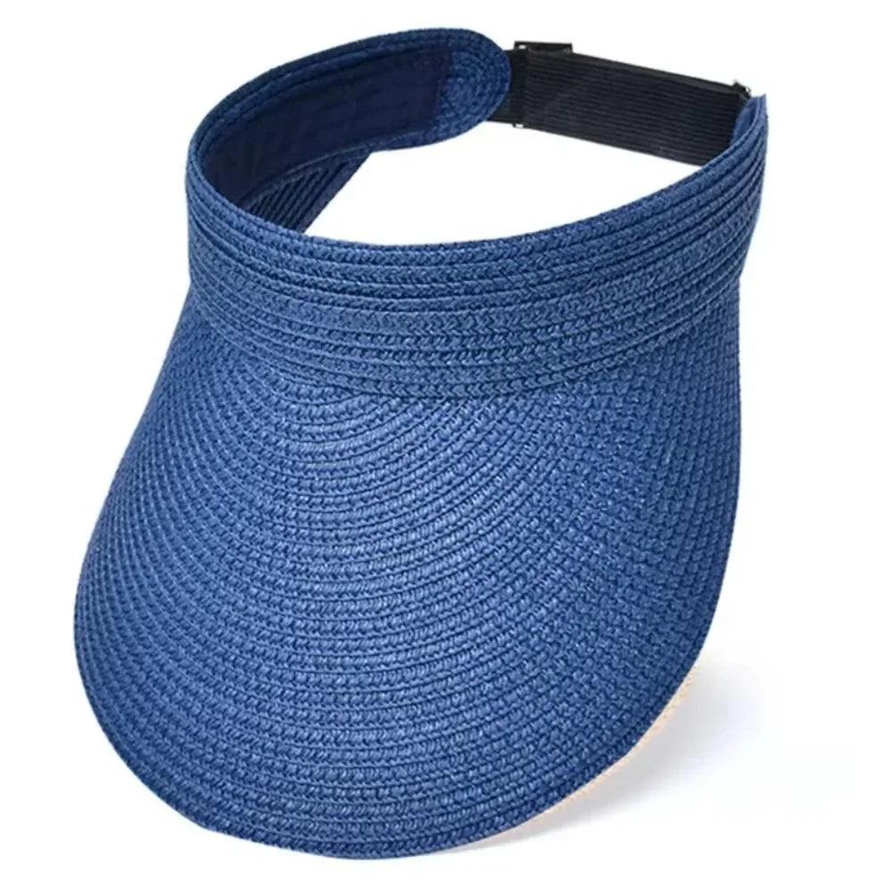 New High Quality UPF50+ Wide Brim Visor Hat for Women Straw Beach Sun Visor Foldable Ponytail with UV Protection Summer Anti-UV