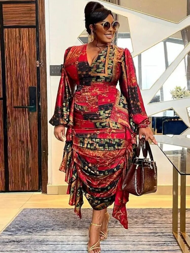 long sleeve african dresses Low Neck Deep V Long Sleeve | African Maxi Dress