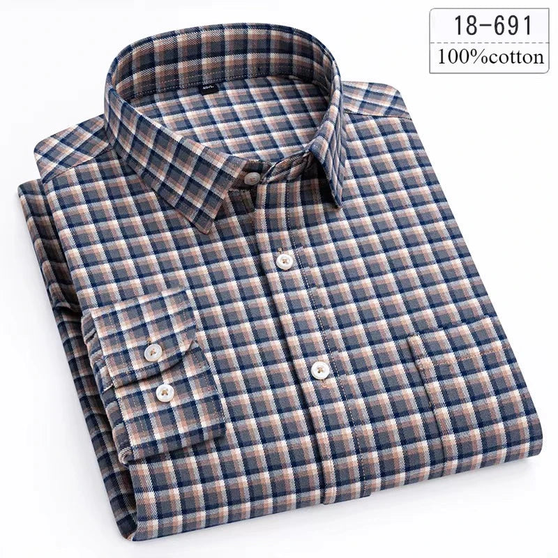 Luxury high-quality100%cotton houndstooth full shirts for men slim fit Casual shirt long-sleeve plaid soft designer clothes ropa