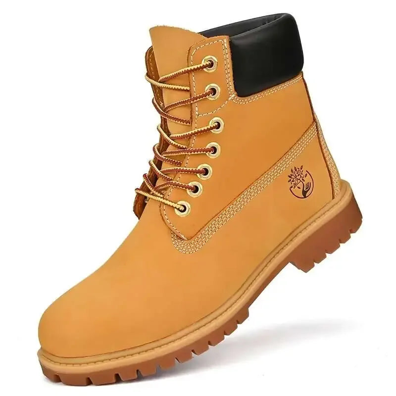 Boots Men High Top Boots Men's Leather Shoes Winter Fashion Plush Warm Shoes