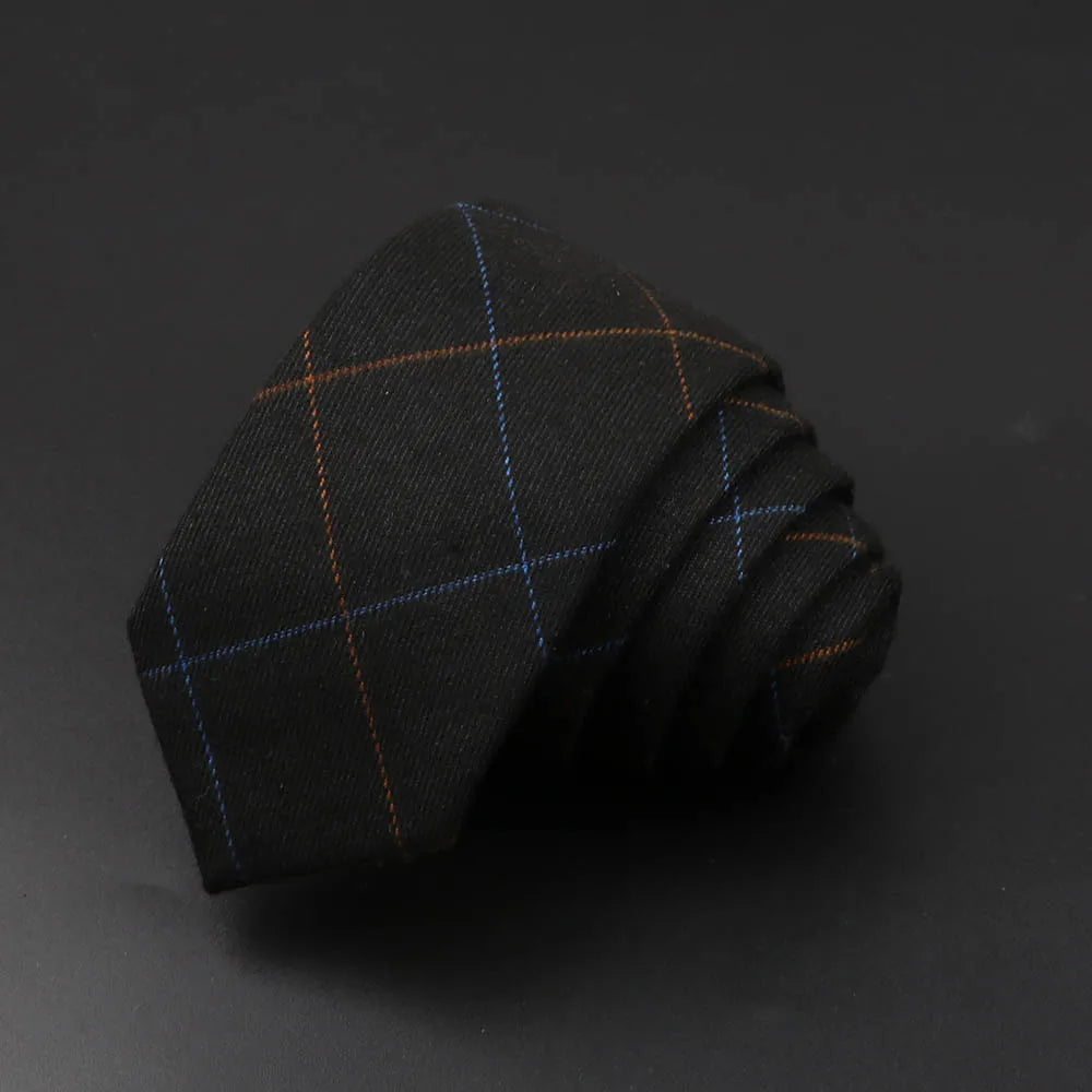 Classic Black Grey Plaid Cotton Necktie 6cm Slim Fashion Skinny Tie Men Tuxedo Suit Party Business Casual Accessory Cravat Gift
