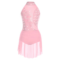 Women Latin Cha-cha Dance Performance Costumes Rhinestone Applique Sleeveless Leotard Skating Ballet Samba Rumba Tango Dancewear