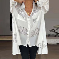 Women Fashion Button Shirt Blouses 2024 Turn Down Collar Long Sleeve Letter Print Shirts For Women Casual Loose Office Shirts