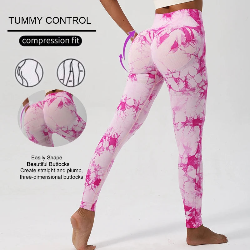 WAREBALL New Fashion Tie Dye Yoga Pants Gym Leggings Women Seamless High Waist Push Up Sport Tights Fitness Workout Leggins