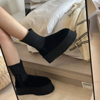 Brown Shoes for Women Black Round Toe Chunky Sock Suede Womens Snow Boots Platform Boot Female Gothic Sale Chic and Elegant Hot
