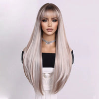 Natural Looking Black and white hair  28 Inch Straight Hair Wig Synthetic Heat Resistant Wigs For Women