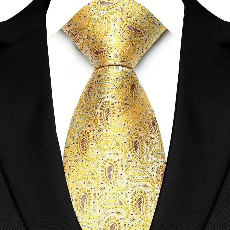 8cm Width Yellow Color Neck Ties For Men Paisley Dots Necktie Handmade Business Formal Tie Suit Accessories Tuxedo Cravat