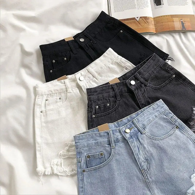 Casual High Waist Denim Shorts Women Summer  Pocket Tassel Hole Ripped jeans Short Female Femme Short Pants Women