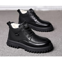 2025 Winter Shoes Mens Snow Boots Warm Plush Cold Winter Fashion Brand Male Footwear Non-slip Flat Ankle Boots Black D591
