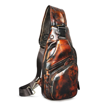 Men Original Crazy horse Leather Casual Triangle Crossbody Chest Sling Bag Design Travel One Shoulder Bag Daypack Male 8015