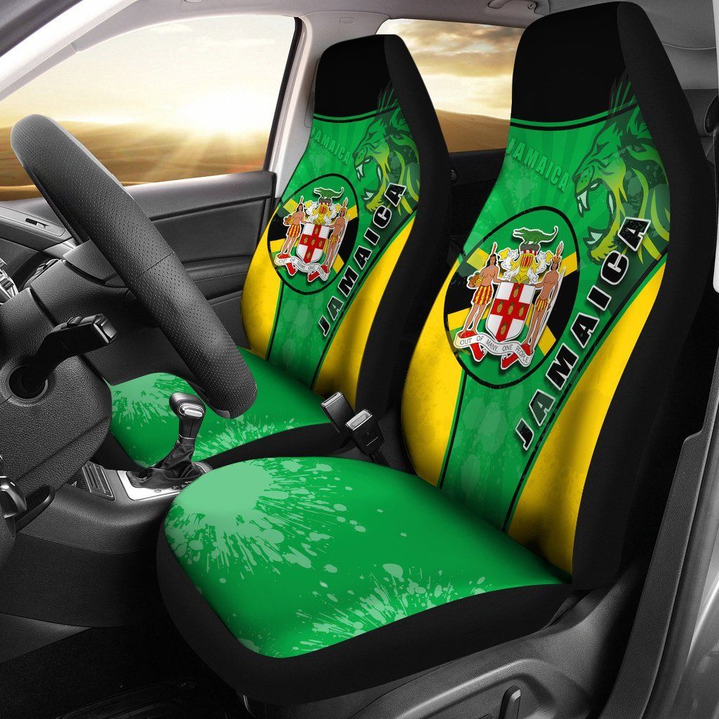 Jamaica Car Seat Covers Jamaican Lion With Coat Of Arms Amazing Pack of 2 Universal Front Seat Protective Cover