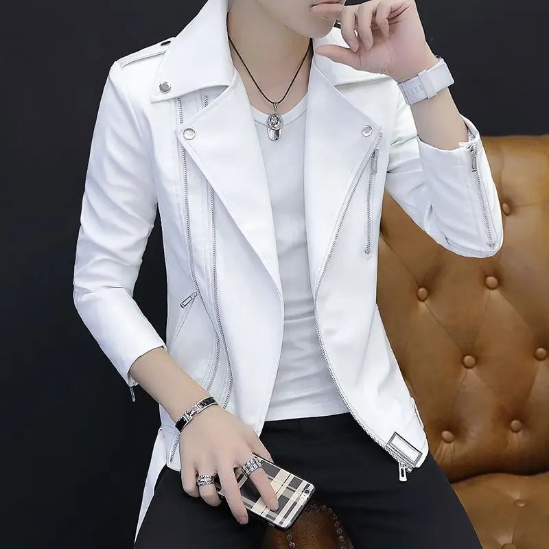 Male Leather Blazer Thin Trendy 2025 Slim Fit Coat Fashion Single Models Fashionable Gentleman Spring Clothes Men's Suit Jackets
