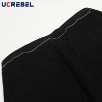 Hip Hop Wide Leg Jeans Mens Patchwork Removable Streetwear Loose Wide Leg Pleated Denim Pants Men