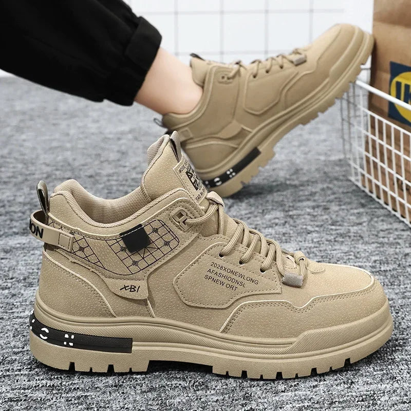 2024 Autumn High-top Work Boots Trend Men's All-match Non-slip Platform Boots Outdoor Comfortable Hiking Shoes Botas Masculino
