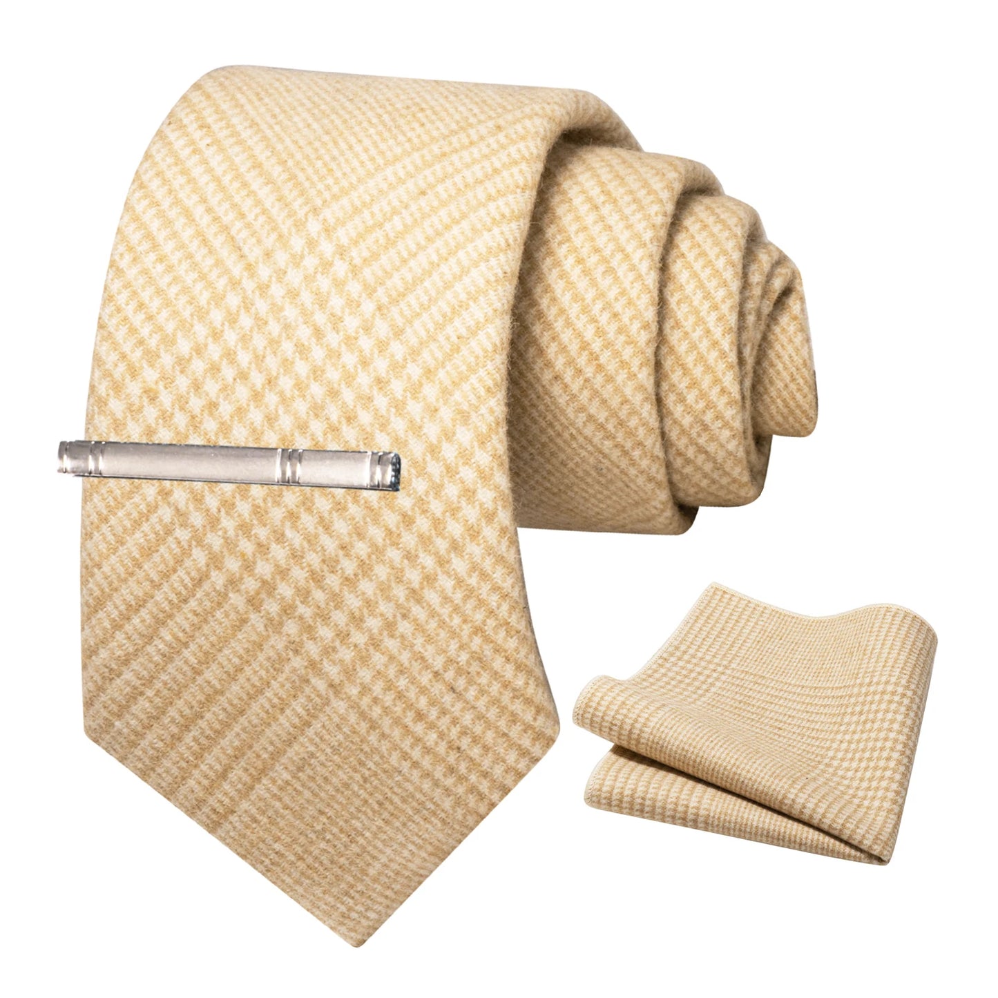 JEMYGINS Classic Wool Necktie For Men 8cm Brown Grey Men Striped Plaid Cashmere Tie Pocket Square Sets Wedding Accessory Gift