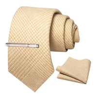 JEMYGINS Classic Wool Necktie For Men 8cm Brown Grey Men Striped Plaid Cashmere Tie Pocket Square Sets Wedding Accessory Gift