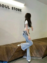 Low Rise Waist Bell Bottom Trousers Blue Pants for Woman Skinny Women's Jeans Flare Slim Fit Flared Baggy Stylish Summer Pant A