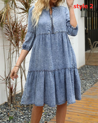 Fashion Jeans woman clothing 3/4 sleeve + cover knee dress summer fashion casual skin-friendly slim classic Denim Dress