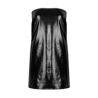 Sexy Strapless Shiny Silver Coatings Patent Leather Bodycon Dress Women Off Shoulder Skinny Mini Dress Club Party Vestidos