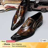 Spring/Autumn Men's Genuine Leather Pointed Toe Slip-On Brown Business Office Wedding For Men Flats Shoes