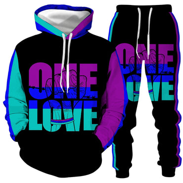 Bob Marley Men&#39;s Sets One Love Rasta Hoodie and Joggers Activewear Sets