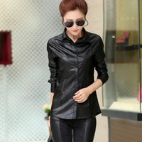 Women Blouses Spring New Shirt Temperament Slim Thin Long-sleeved  tops Women Shirts PU Leather Shirt Big Size Women Tops M2365