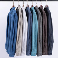 New in shirtplus size 7XL 100%cotton sanding long-sleeve shirts for men slim fit plain shirt striped plaid single pocket clothes