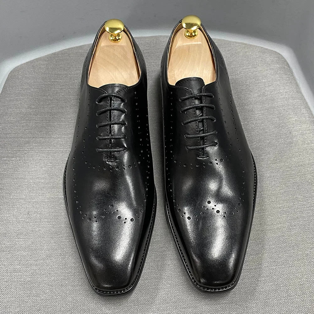 Mens Size 7-12 Oxford Shoes Wingtip Genuine Calf Leather Luxury Lace-Up Business Office Brogue Dress Shoes for Men