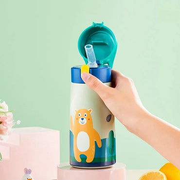 Stainless Steel Straw Insulated Cup with Box Cartoon Leak Proof Vacuum Bottle Children's Insulated Water Bottle Insulated Cup