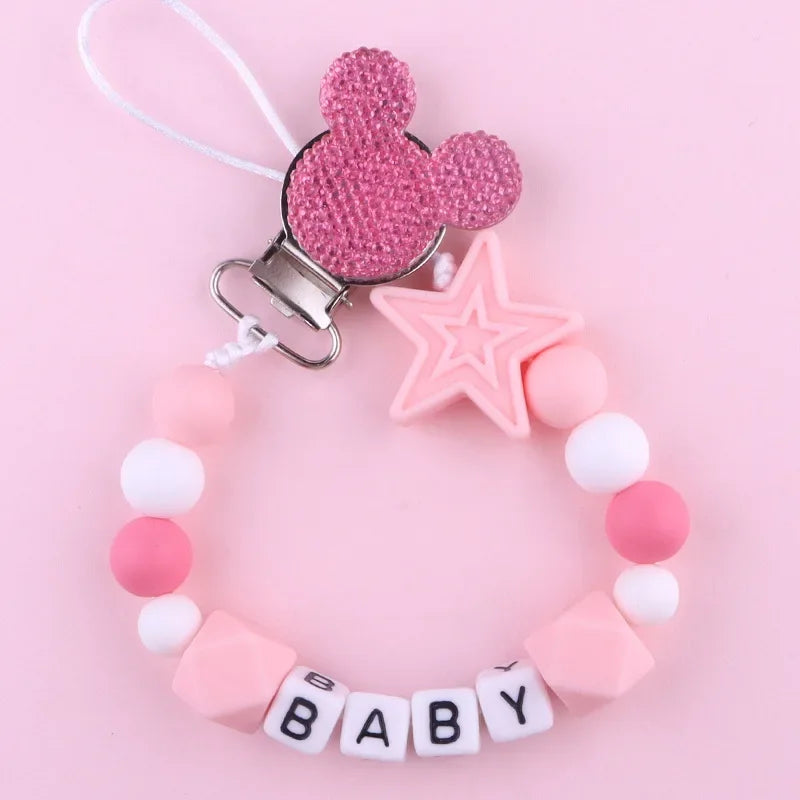 Free Handmade Personalized Name Baby Pacifier Clips Chains Silicone Beads Teether Teething Toys Dummy Holder Pacifier Chain Gift