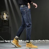 Jeans Spring and Autumn Fashion Jeans Men's Embroidery Elastic Slim Jeanadult Gentleman Comfortable Loose Senior High-end Man