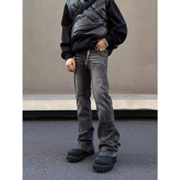 American high street washed black jeans for men stylish and straight cut slim fit elastic micro flared pants