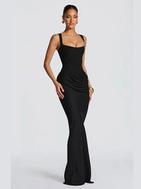 Elegant Yellow Strapless Pleated Long Dress Women Chic Solid Sleeveless Waist Cinching Split Gown 2026 Lady Evening Party Robe