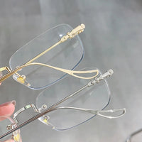 New Transparent Square Rimless Eyeglasses Blue Light Blocking Glasses Fashion Frameless for Women Men Silver Computer Glasses