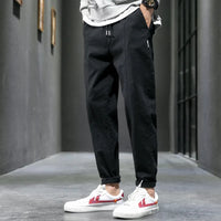 Men's Casual Jeans Pure Cotton Straight Workwear Korean Style Trendy Versatile Ties Sports Pants