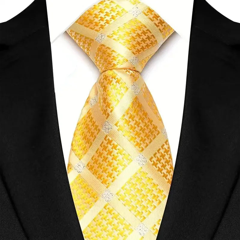 8cm Width Yellow Color Neck Ties For Men Paisley Dots Necktie Handmade Business Formal Tie Suit Accessories Tuxedo Cravat
