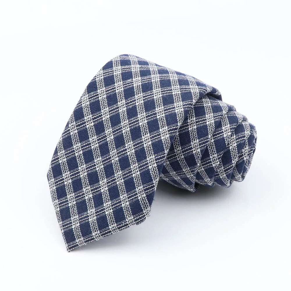 Mens Ties 7cm Classic Cotton Handmade Skinny Grey Brown Striped  Neckties Narrow Collar Slim Plaid Casual Tie Accessories Gift