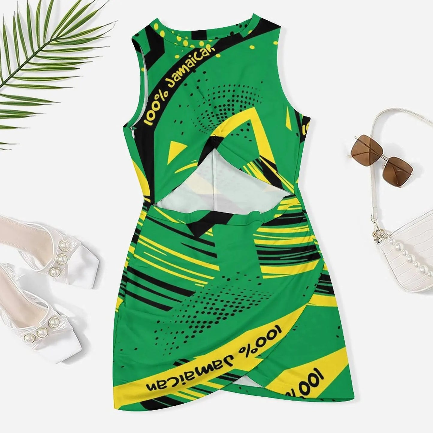 Plus Size Jamaica Flag Colors Bodycon Dress Female Green Yellow Cute Dresses Spring Sleeveless Street Style Graphic Dress Big Size