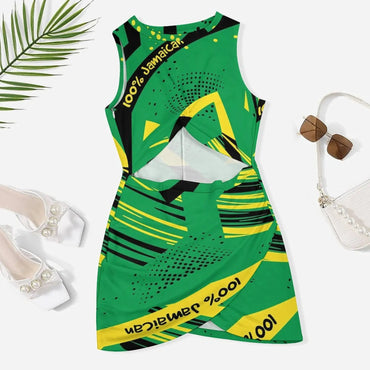 Jamaica Flag Colors Bodycon Dress Female Green Yellow Cute Dresses Spring Sleeveless Street Style Graphic Dress Big Size